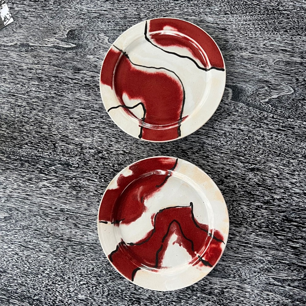 Stunning Abstract‎ Pair Decorative Pottery Plates